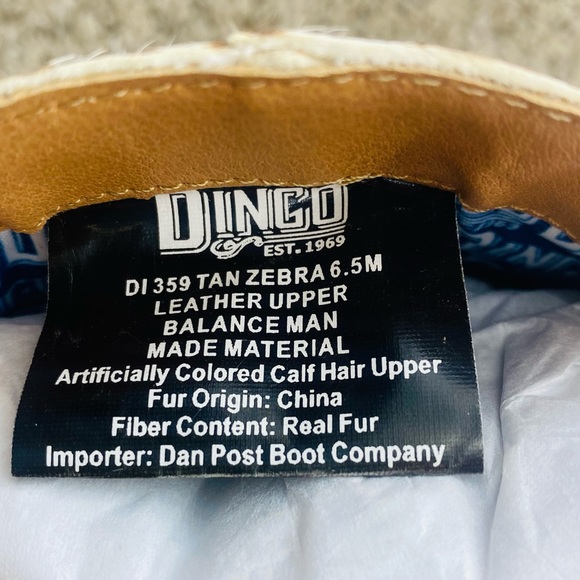 NEW Dingo Tan Zebra Print Hairy Up Genuine Calf Hair Leather Western Bootie 6.5M - Picture 11 of 14